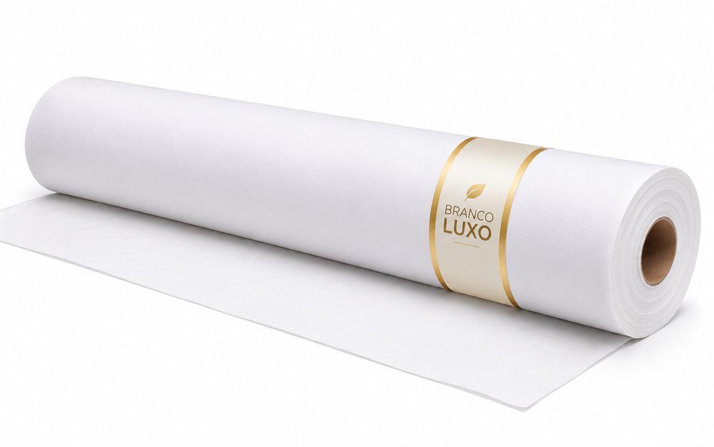 Rolo de papel lençol linha branco luxo com faixa dourada